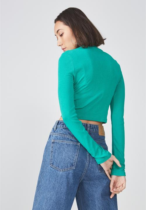 Factorie - Long sleeve funnel neck cropped top - green