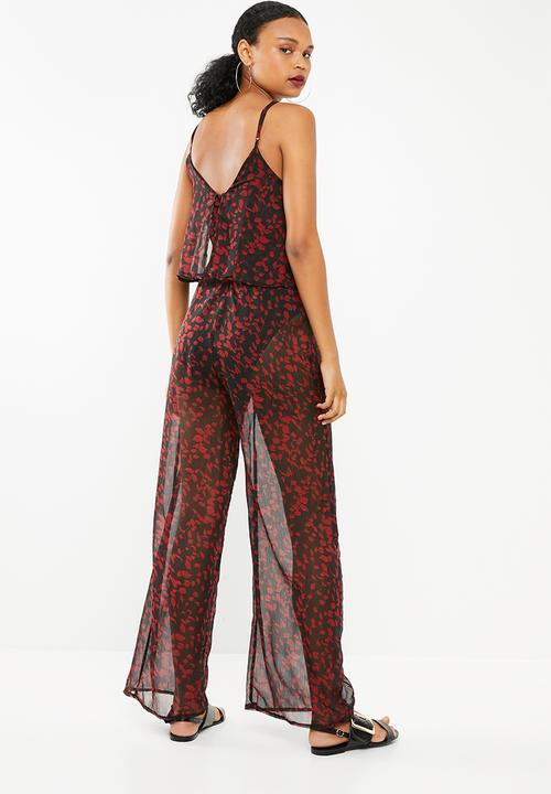 Missguided - Floral printed chiffon printed jumpsuit - black
