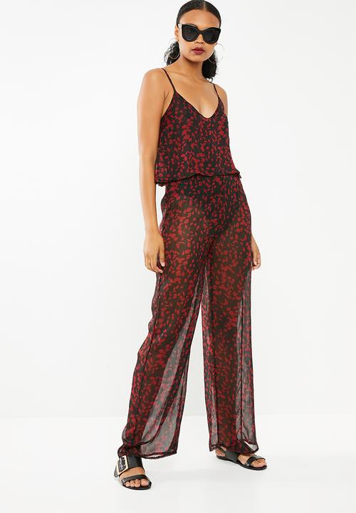 Missguided - Floral printed chiffon printed jumpsuit - black