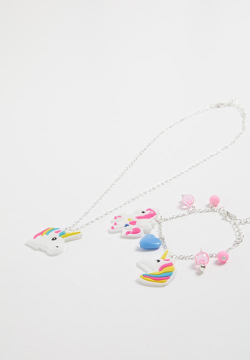 Jewels and Lace - Unicorn necklace and bracelet set - silver