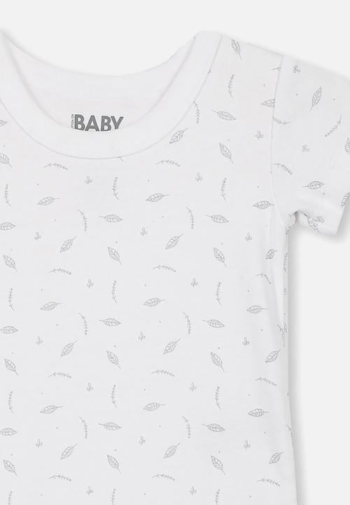 Cotton On - Nb short sleeve bubbysuit - white & grey