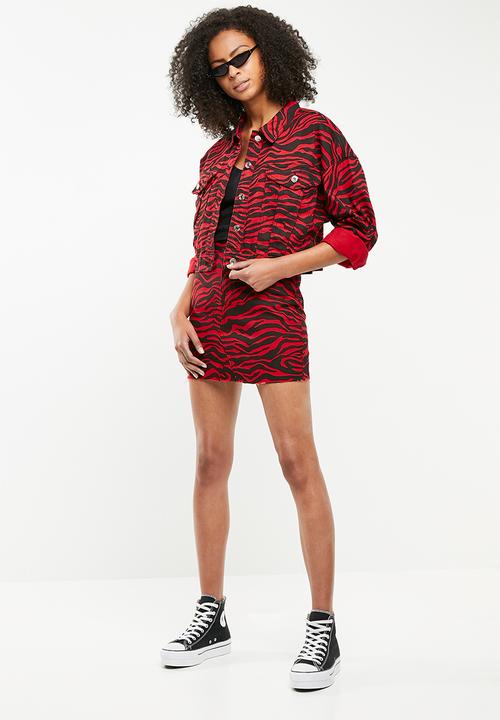 Missguided - Zebra print skirt- red
