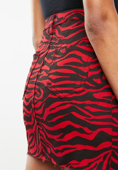 Missguided - Zebra print skirt- red