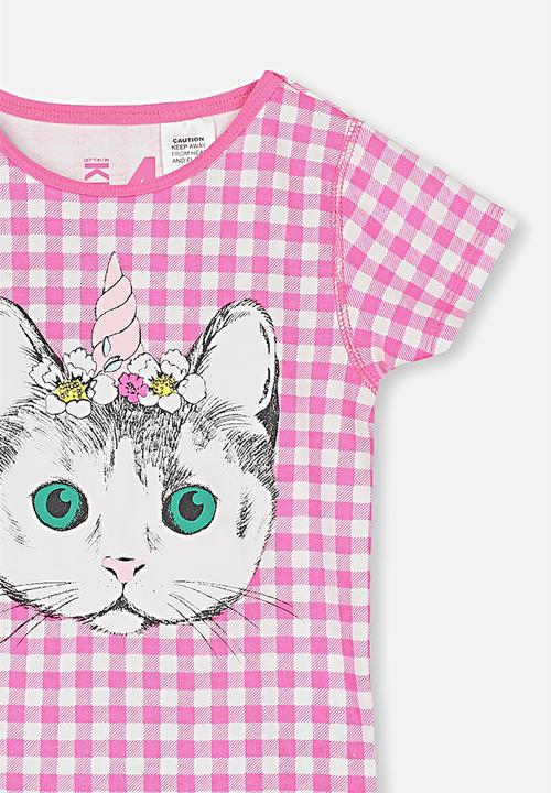 Cotton On - Chloe short sleeve girls pj set - pink & green 