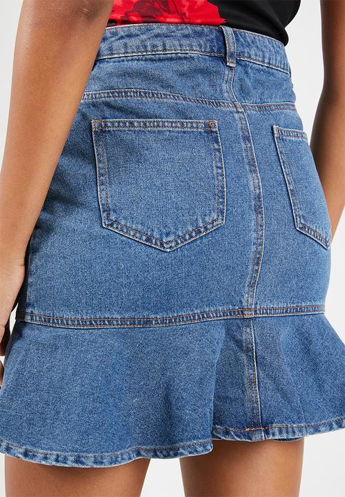 Noisy May - Sejla peplum denim skirt - blue