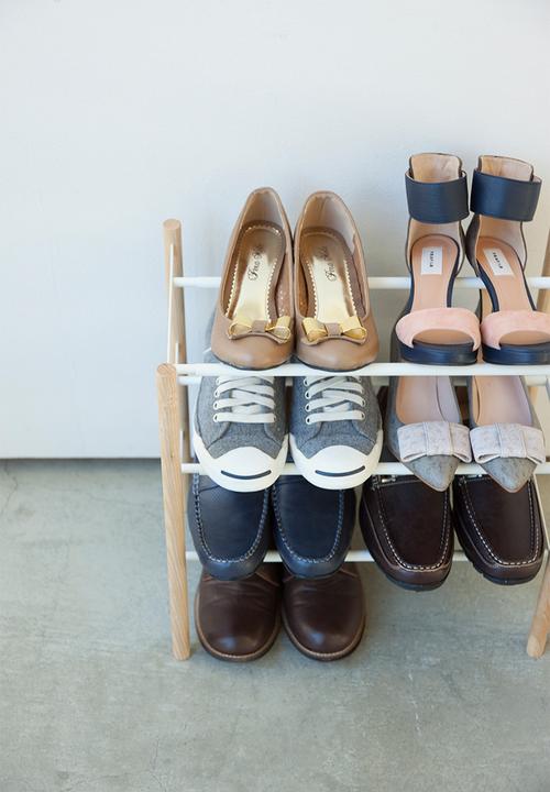 Yamazaki - Plain extendable shoe rack 3 tier - white