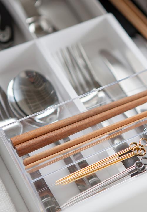 Yamazaki - Tower extendable cutlery tray with slide - white