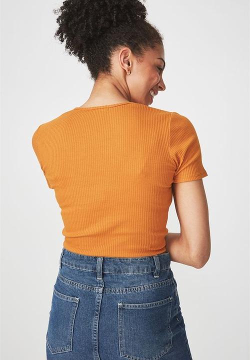 Cotton On - Skyla henley short sleeve top - brown 