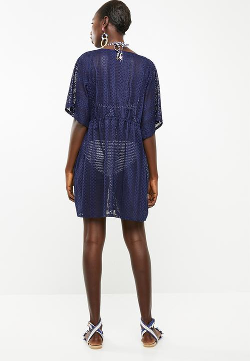 SISSY BOY - Crochet deep v cover up - navy