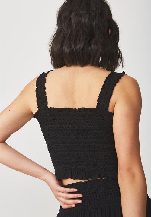 Cotton On - Louise shirred crop top - black