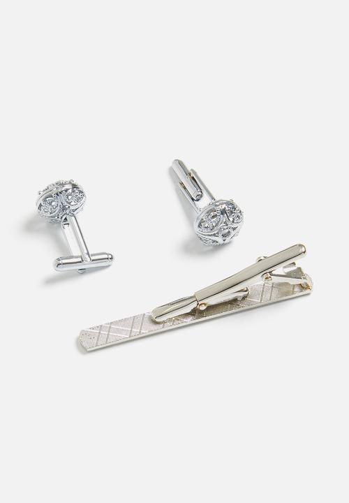 STYLE REPUBLIC - Tie pin with round cufflinks set - silver