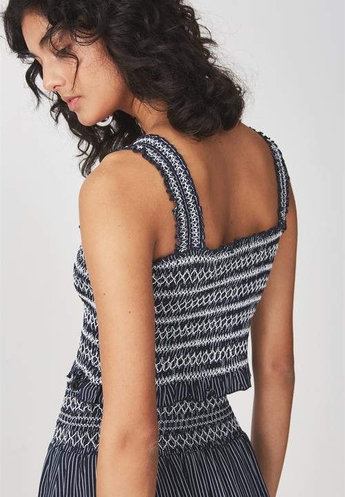 Cotton On - Louise shirred crop top - navy and white