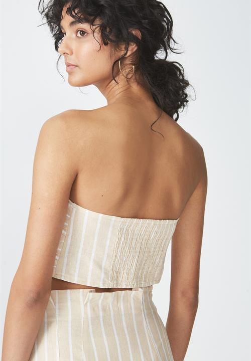 Cotton On - Tania tie front bandeau top - beige & white 