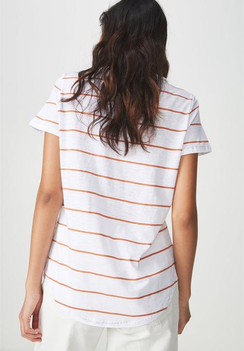 Cotton On - The crew t-shirt stripe - white and orange