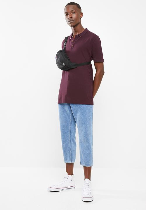 Superbalist - Pique short sleeve slim fit polo - burgundy
