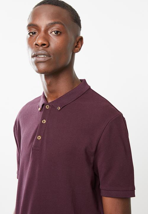 Superbalist - Pique short sleeve slim fit polo - burgundy