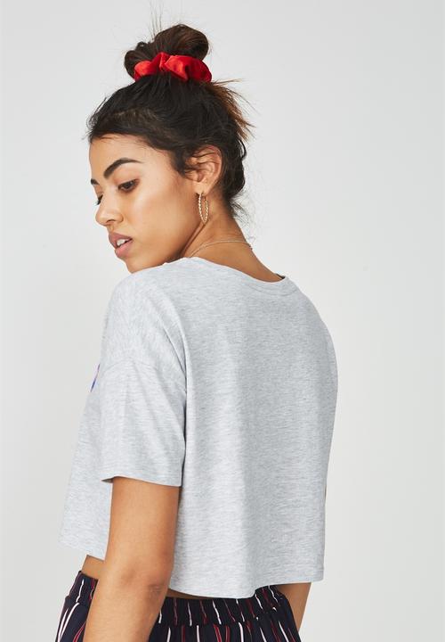 Supré  - Printed loose crop tee - grey 