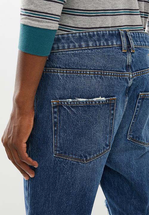 Superbalist - Cropped regular tapered destroy jeans - blue