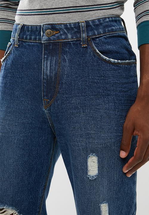 Superbalist - Cropped regular tapered destroy jeans - blue