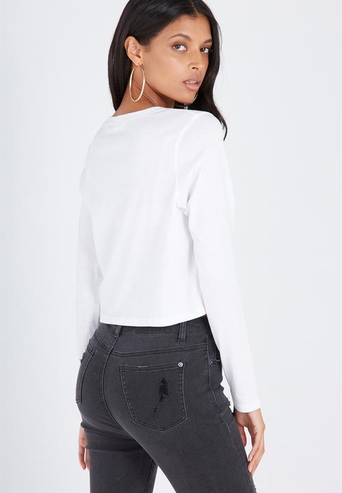 Supré  - Printed long sleeve loose crop - white