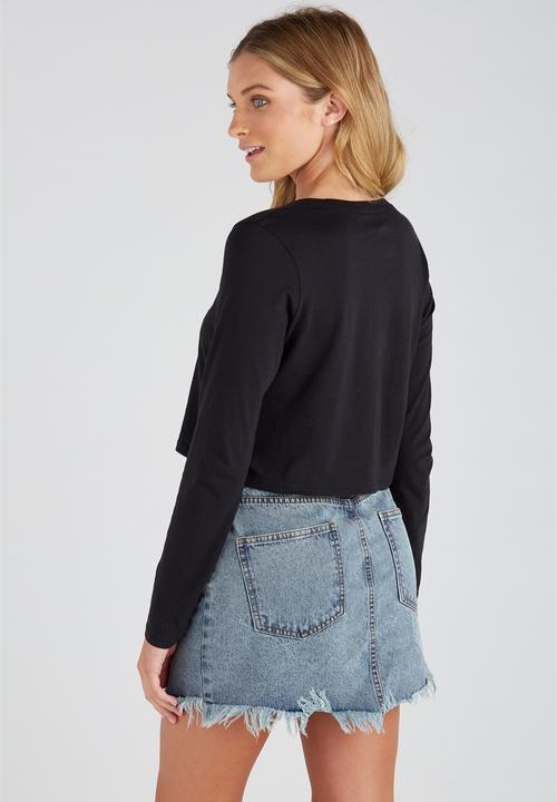 Supré  - Printed long sleeve loose crop - black 