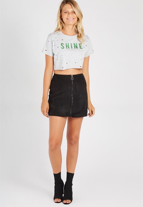 Supré  - Distressed super cropped tee - grey 
