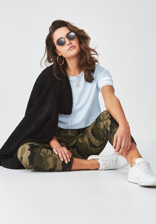 Supré  - Loose crop stripe sleeve tee - blue