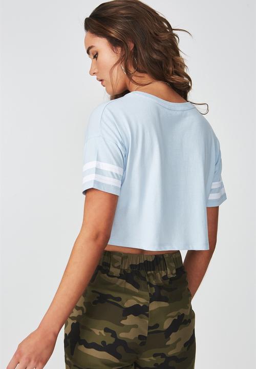 Supré  - Loose crop stripe sleeve tee - blue