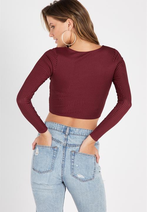 Supré  - Luxe rib long sleeve crop - burgundy