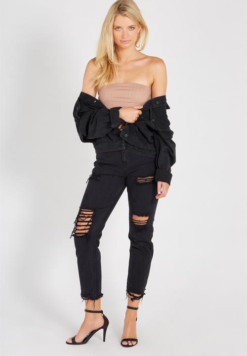 Supré  - Luxe rib strapless crop - beige