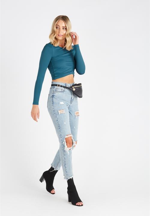 Supré  - Luxe cross over long sleeve top - blue 