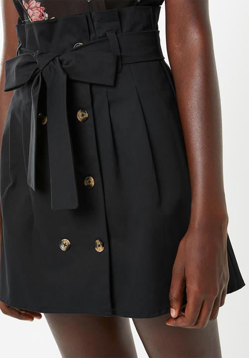 Superbalist - Button detail paperbag mini skirt - black