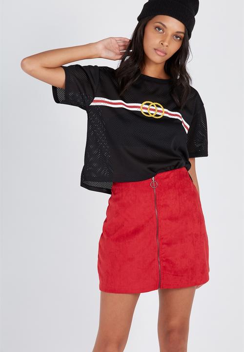 Supré  - Zip front suedette skirt - red