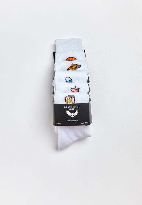 Brave Soul - 5 Pack snack socks - white