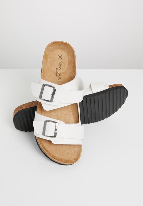 Brave Soul - Anthony strap buckle slider sandals - white