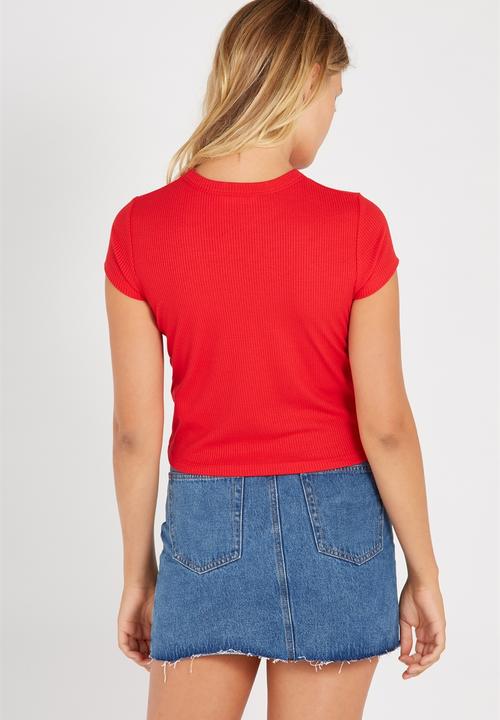 Supré  - Print rib crew tee - red