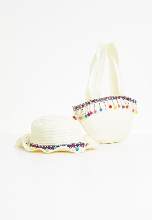 Superbalist - Kids girls 2 pack straw hat/bag - white