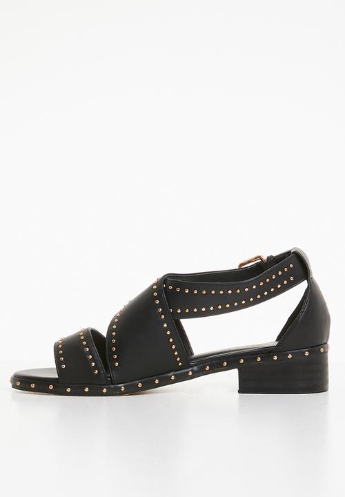 Truffle - Studded crossover low heel sandals - black
