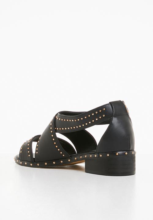 Truffle - Studded crossover low heel sandals - black