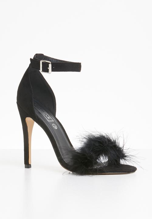 Truffle - Fur strap silettos - black