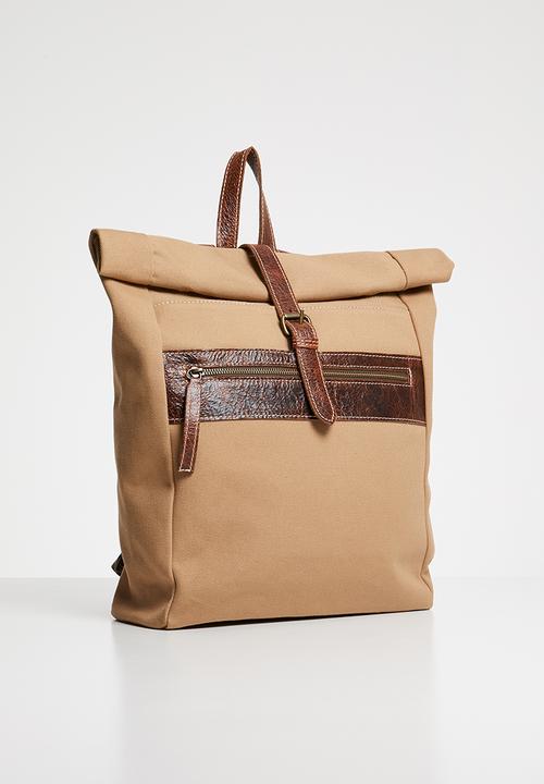 Superbalist - Utility canvas and leather backpack - beige