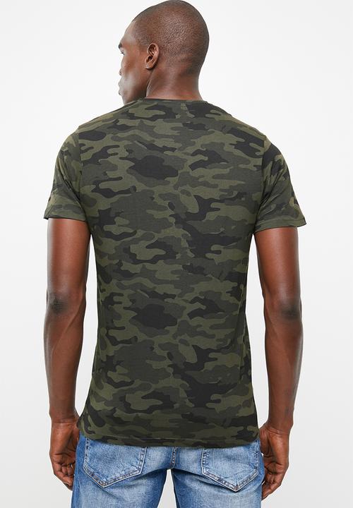Brave Soul - Capital short sleeve tee - khaki green & blue