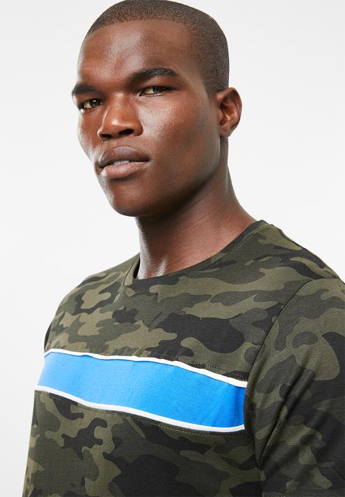 Brave Soul - Capital short sleeve tee - khaki green & blue