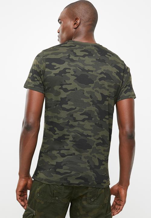 Brave Soul - Capital short sleeve tee - khaki green & red