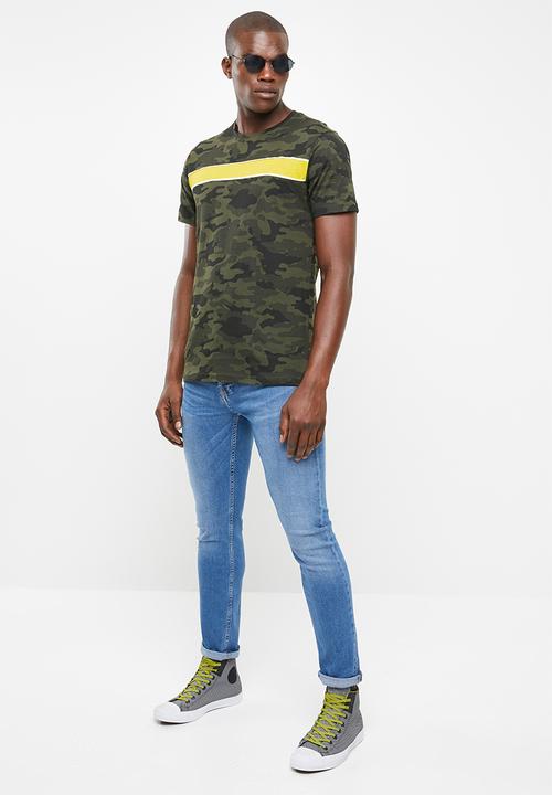 Brave Soul - Capital short sleeve tee - khaki green & yellow