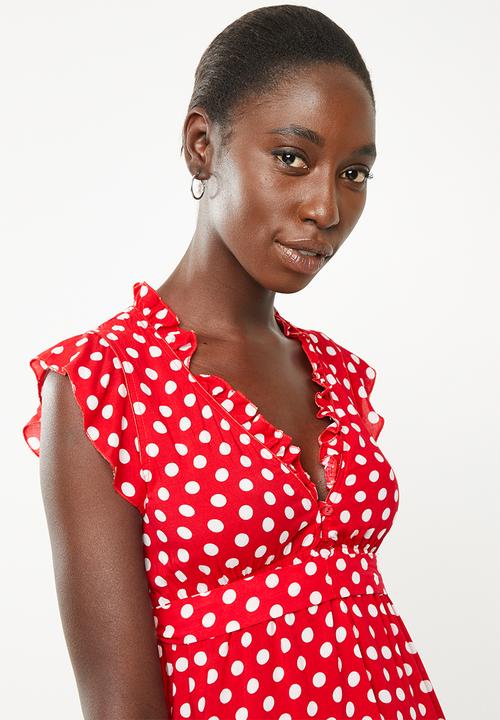 Revenge - Frilly polka dot dress - red