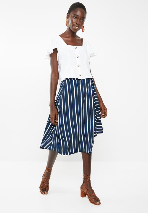 Superbalist - Cut up hem midi skirt - - blue stripe