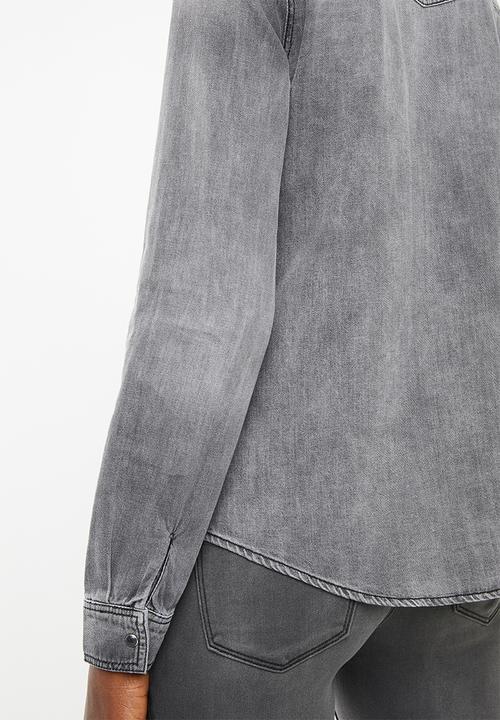 Vero Moda - Maria long sleeve  denim slim shirt - grey 
