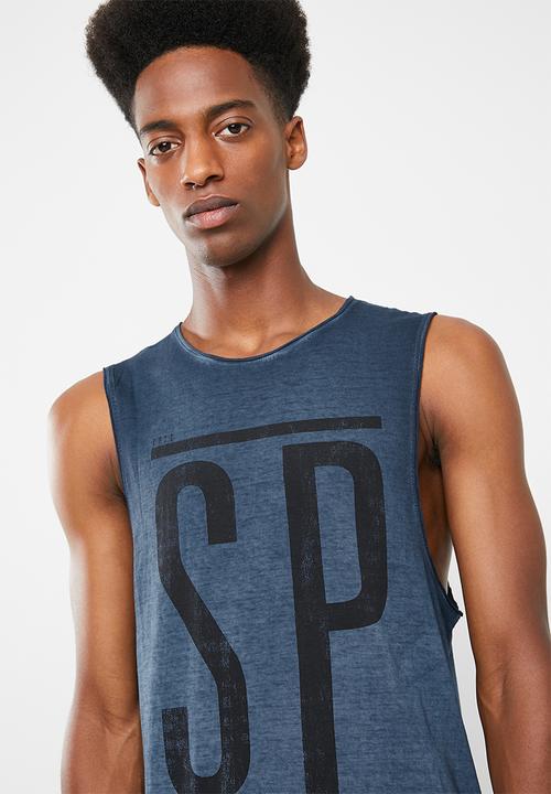 S.P.C.C - Curved hem vest with front print - blue