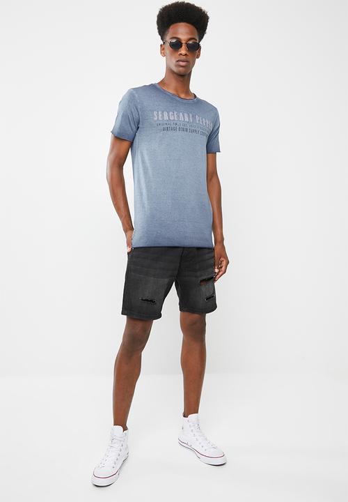 S.P.C.C - Dirty dye raw edge tee - blue